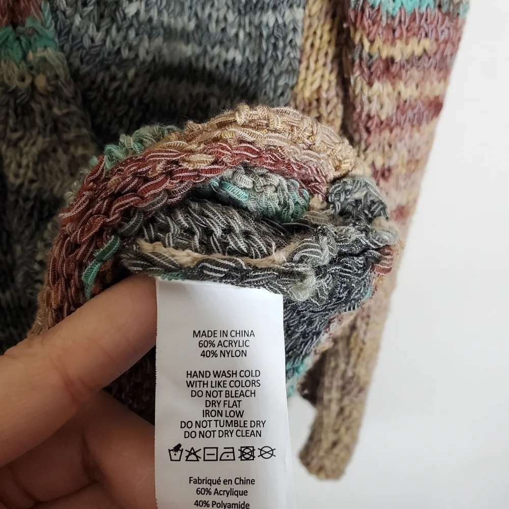 Prana Vignette Multicolored V Neck Wrap Open Knit Asymmetrical Sweater